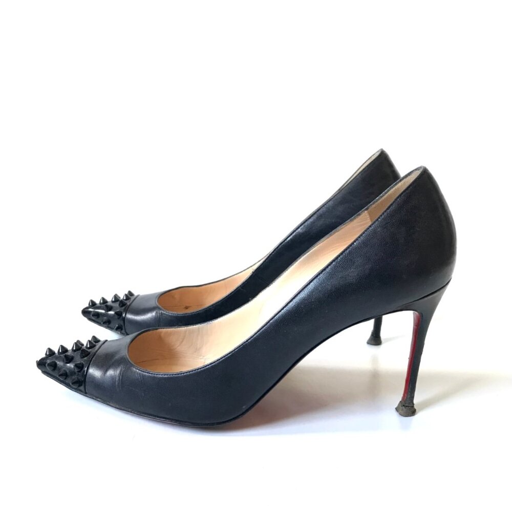 Christian Louboutin Geo Spike Pointed Toe Pumps Heels Womens 38.5 8.5 Black Stud - Picture 7 of 12